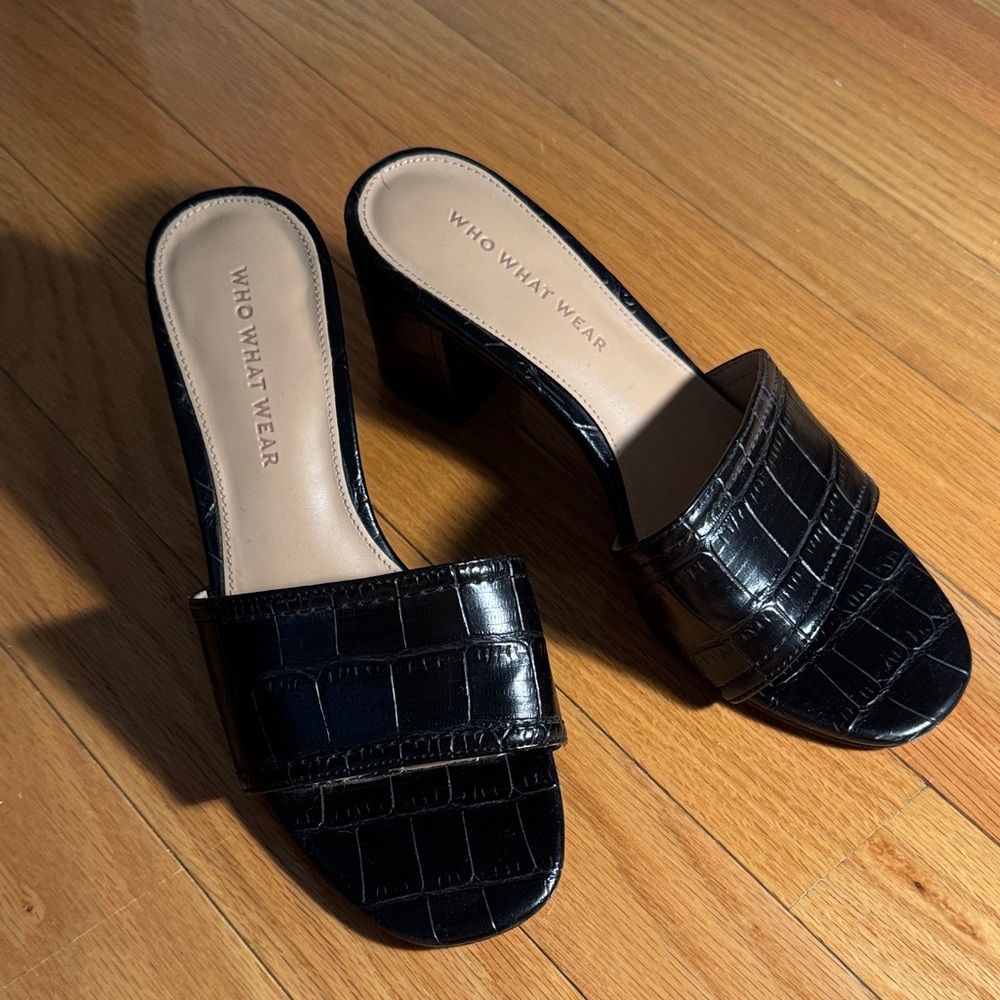 Who What Wear Black Croc-Pattern Mules